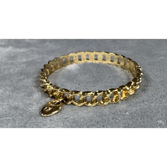 Vintage Graziano Gold Tone Chunky Chain Bangle Bracelet w/ Heart Padlock Charm - Picture 2 of 7
